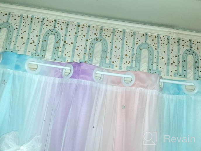img 1 attached to Yancorp Curtains For Girls Bedroom Kids Curtain Hollow-Out Star Window Nursery Curtain 63 Inches Length Room Darkening Grommet 2 Layers,1 Panel (Purple Teal Blue, W34 X L63) review by Tracey White