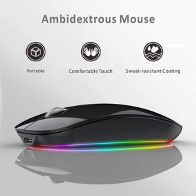 img 2 attached to Перезаряжаемая беспроводная мышь Uiosmuph G18 с подсветкой RGB, бесшумными щелчками, металлическим основанием, адаптером USB / Type C, зарядкой типа C - портативная беспроводная мышь для ПК / ноутбука (черная)