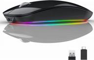 перезаряжаемая беспроводная мышь uiosmuph g18 с подсветкой rgb, бесшумными щелчками, металлическим основанием, адаптером usb / type c, зарядкой типа c - портативная беспроводная мышь для пк / ноутбука (черная) логотип