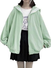 img 4 attached to BZB Harajuku Japanese Sweatshirt Cardigan Women's Clothing : Coats, Jackets & Vests