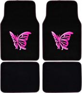 🦋 bdk pink butterfly design carpet car floor mats - 4 piece front & rear full set with rubber backing - universal fit for auto van truck suv logo