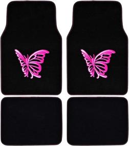 img 4 attached to 🦋 BDK Pink Butterfly Design Carpet Car Floor Mats - 4 Piece Front & Rear Full Set with Rubber Backing - Universal Fit for Auto Van Truck SUV