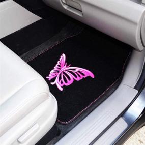 img 2 attached to 🦋 BDK Pink Butterfly Design Carpet Car Floor Mats - 4 Piece Front & Rear Full Set with Rubber Backing - Universal Fit for Auto Van Truck SUV