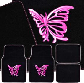 img 3 attached to 🦋 BDK Pink Butterfly Design Carpet Car Floor Mats - 4 Piece Front & Rear Full Set with Rubber Backing - Universal Fit for Auto Van Truck SUV