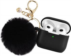 img 4 attached to Filoto Airpod 3 Case Cover For Women - Silicone Protective Cover With Pompom Keychain For Apple Airpod 3Rd Gen Charging Case (Black)