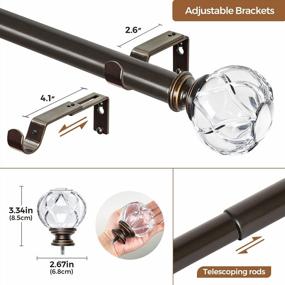 img 1 attached to KAMANINA 1 Inch Curtain Rod Telescoping Single Drapery Rod 72 To 144 Inches (6-12 Feet), Crystal Netted Texture Finials, Antique Bronze