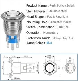 img 3 attached to Waterproof 12V LED Ring Illuminated Push Button Switch With Socket Plug - Quentacy 1NO1NC Silver Stainless Steel Shell, Ideal For 19Mm 3/4 Mounting Hole, Red