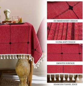 img 2 attached to MOKANI Square Tablecloth 55X55 Cotton Linen Embroidered Checkered Washable Wrinkle-Free Anti-Fading Tasseled Cover For Kitchen Dining Thanksgiving Christmas Red