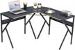 black l-shaped workstation desk by aingoo with rounded corners ideal for home office and laptop or notebook use logo