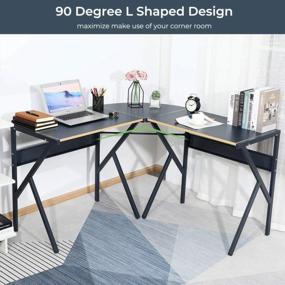 img 2 attached to Black L-Shaped Workstation Desk By Aingoo With Rounded Corners Ideal For Home Office And Laptop Or Notebook Use