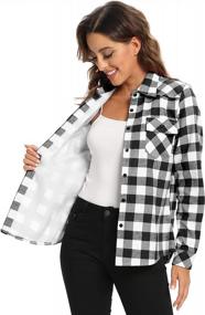 img 4 attached to OCHENTA Women'S Flannel Shirts Plaid Shacket, Long Sleeve Fleece Lined Shirt Jacket Winter Tops