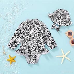 img 3 attached to 👶 Adorable Infant Baby Girl Swimsuit Set: Long Sleeve Rash Guard with Hat, Floral Zipper Bathing Suit & Leopard Beach Wear