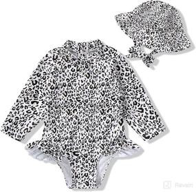 img 4 attached to 👶 Adorable Infant Baby Girl Swimsuit Set: Long Sleeve Rash Guard with Hat, Floral Zipper Bathing Suit & Leopard Beach Wear