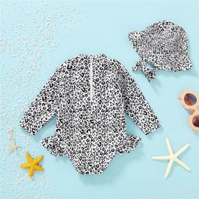 img 2 attached to 👶 Adorable Infant Baby Girl Swimsuit Set: Long Sleeve Rash Guard with Hat, Floral Zipper Bathing Suit & Leopard Beach Wear