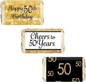 img 4 attached to Stylish And Elegant Black And Gold 50Th Birthday Candy Bar Wrappers - 45 Mini Stickers