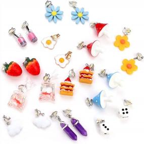 img 3 attached to 12 Pairs Cute & Funny Aesthetic Earrings Clip On Sets For Women Girls - Hypoallergenic Non Pierced Jewelry By Sailimue