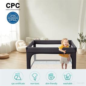 img 3 attached to Baby Playpen, Foldable Play Yard for Safety, Kids 👶 Play Center, Portable Small Playpen for Babies, Dark Black, 47x47in