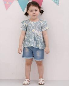 img 2 attached to Cute And Stylish Baby Girl And Toddler Summer Outfits With Ripped Denim Shorts Set