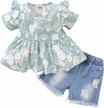 cute and stylish baby girl and toddler summer outfits with ripped denim shorts set logo