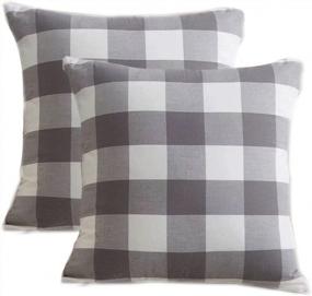 img 2 attached to Set Of 2 Gray Buffalo Checker Plaid Cotton Pillow Covers - Soft And Comfortable Cushion Cases For Sofa, Bedding, And Room Décor - 18 Inches On Both Sides
