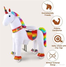 img 2 attached to 🦄 WondeRides Ride on Rainbow Unicorn Toy: Perfect Horse Riding Pony for 3-5 Year Old Girls (Size 3, 30.1 Inch Height) - Plush Walking Horse Animal Rocker with Wheels