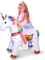 🦄 wonderides ride on rainbow unicorn toy: perfect horse riding pony for 3-5 year old girls (size 3, 30.1 inch height) - plush walking horse animal rocker with wheels logo
