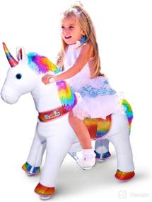 img 4 attached to 🦄 WondeRides Ride on Rainbow Unicorn Toy: Perfect Horse Riding Pony for 3-5 Year Old Girls (Size 3, 30.1 Inch Height) - Plush Walking Horse Animal Rocker with Wheels