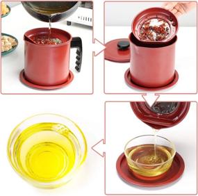 img 3 attached to Cambom Red Grease Can With Stainless Steel Strainer, Bakelite Handle, Anti-Slip Coasters - Kitchen Oil Container For Frying And Cooking