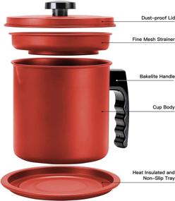 img 1 attached to Cambom Red Grease Can с ситом из нержавеющей стали, бакелитовой ручкой, противоскользящими подставками - кухонный контейнер для масла для жарки и приготовления пищи