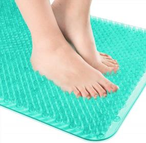 img 4 attached to Stay Safe And Comfortable With OTHWAY Non Slip Grassy Bathtub Mat - Soft And Durable Shower Floor Mat With Bristles For Exfoliating Feet (Lake Blue, 25.6X13.4 Inches)