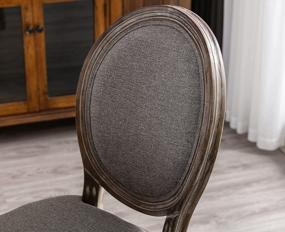 img 1 attached to Kmax Farmhouse Dining Room Chairs, French Distressed Bedroom Chairs With Round Back, Brown Wood Legs Elegant Tufted Kitchen Chairs, Set Of 2, Gray