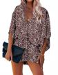 prettygarden women's leopard print romper with pockets - casual 3/4 sleeve wrap jumpsuit with oversized fit and v-neckline logo