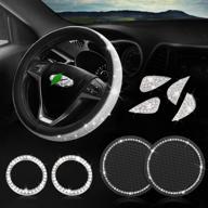 🚗 enhance your hyundai's interior with fitamin steering wheel logo cap and 15" diamond crystal decorations for women: including bling car cup coaster and key start rings! логотип