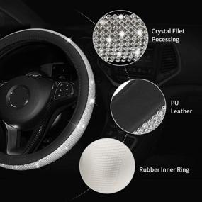 img 2 attached to 🚗 Enhance Your Hyundai's Interior with Fitamin Steering Wheel Logo Cap and 15" Diamond Crystal Decorations for Women: Including Bling Car Cup Coaster and Key Start Rings!