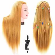 голова манекена из синтетических волос для практики укладки и обучения косметологии с подставкой - 26 дюймов блондинка hx2701 для плетения и маленьких девочек логотип
