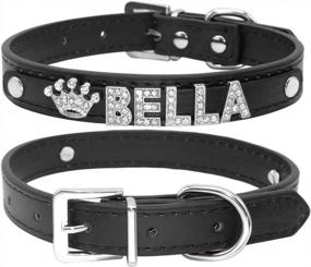 img 4 attached to XS Size Custom Dog Collar With Personalized Name Letters - Didog Smooth PU Leather Rhinestone For Small Medium Dogs, Black