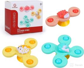 img 4 attached to 🛁 Fun and Educational Suction Cup Spinner Toys - Perfect for Bath Time! Ideal Sensory Rattles and Spinning Top Toy for 6-18 Month Old Babies. Great Gifts for 1-3 Year Old Boys and Girls (Pack of 3)
