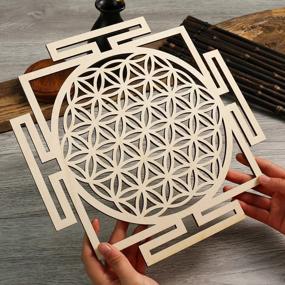 img 4 attached to Flower Of Life Crystal Grid Wall Art Wooden Board Sacred Geometry Wall Hanging Decor Simurg 11.5