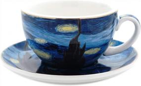 img 1 attached to Coffeezone Vincent Van Gogh Art The Starry Night Porcelain Latte Art Coffee Cup Saucer (Latte 10 Oz)