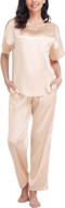 swomog women's luxurious silk satin pajama set - soft & smooth with shirt & long pants + pockets! logo