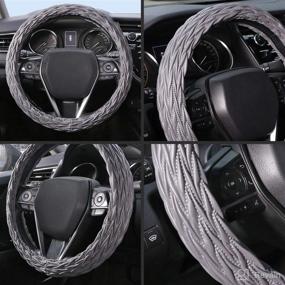 img 2 attached to 🚗 SENATOR Steering Wheel Cover - DAK04 Gray Leather PU Universal Fit with Slip Resistant Grip - 15 inches (38cm) - for Cars, Trucks, SUVs - Auto Car Accessories for Men & Women - SEOPLS0504