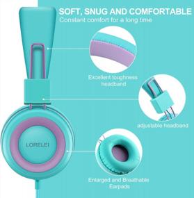 img 3 attached to Kids On-Ear Headphones With Microphone: LORELEI X2 Folding Stereo Bass, 1.5M Cord & Portable Design (Mint)