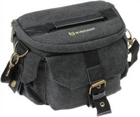 img 4 attached to Canvas Camera Case Bag With Shoulder Strap For DSLR/SLR Cameras - Black, Medium Size By Evecase