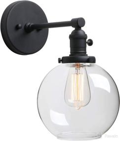 img 4 attached to 🌗 Phansthy Matte Black Wall Sconce with Switch - Industrial Vanity Light Fixture featuring 7.87 Inches Globe Canopy