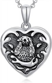 img 4 attached to Personalized Sterling Silver Heart Locket Necklace With Adorable Animal Charms: Koala, Panda, Otter, Cat, Wolf, Elephant - Holds Two Pictures