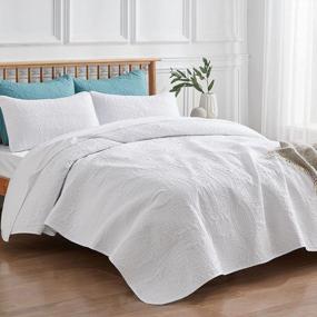 img 3 attached to California King Quilt Bedspread Set - VEEYOO Ultrasonic Embossing Lightweight, Soft Microfiber Reversible Coverlet For All Seasons (White)