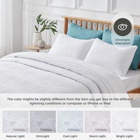 img 2 attached to California King Quilt Bedspread Set - VEEYOO Ultrasonic Embossing Lightweight, Soft Microfiber Reversible Coverlet For All Seasons (White)