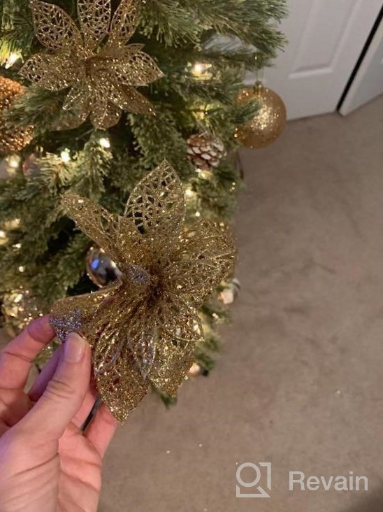 img 1 attached to Pack Of 10 Artificial Poinsettia Flowers, 20Cm In Length, Glittery Gold, Ideal For Xmas Tree Ornaments, Poinsettia Bushes, And Christmas Decorations review by Jennifer Young