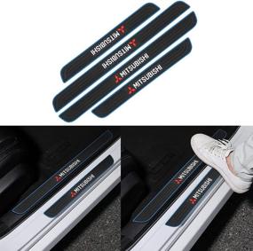 img 4 attached to 🚘 Moton Black PVC Soft Rubber Car Door Sill Plate Protectors with Blue Border for M-itsubishi - 4PCS