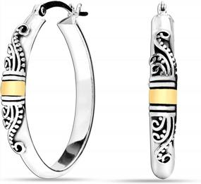 img 3 attached to Sterling Silver Antique Light-Weight Hoop Earrings For Women By LeCalla
